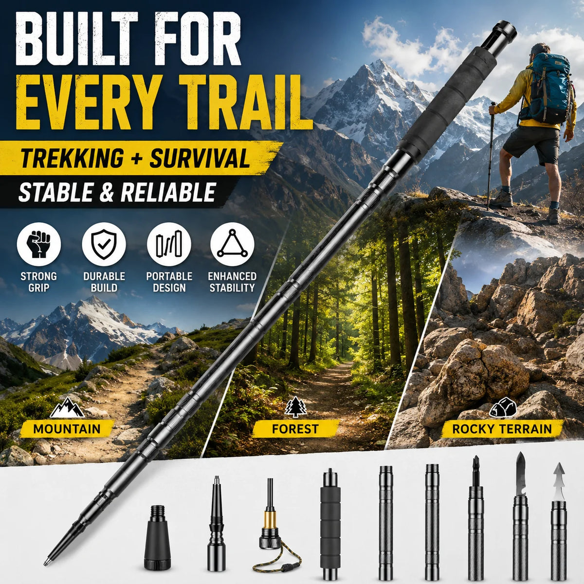 Adjustable Telescopic Trekking Pole With Comfort Grip For Hiking and Camping