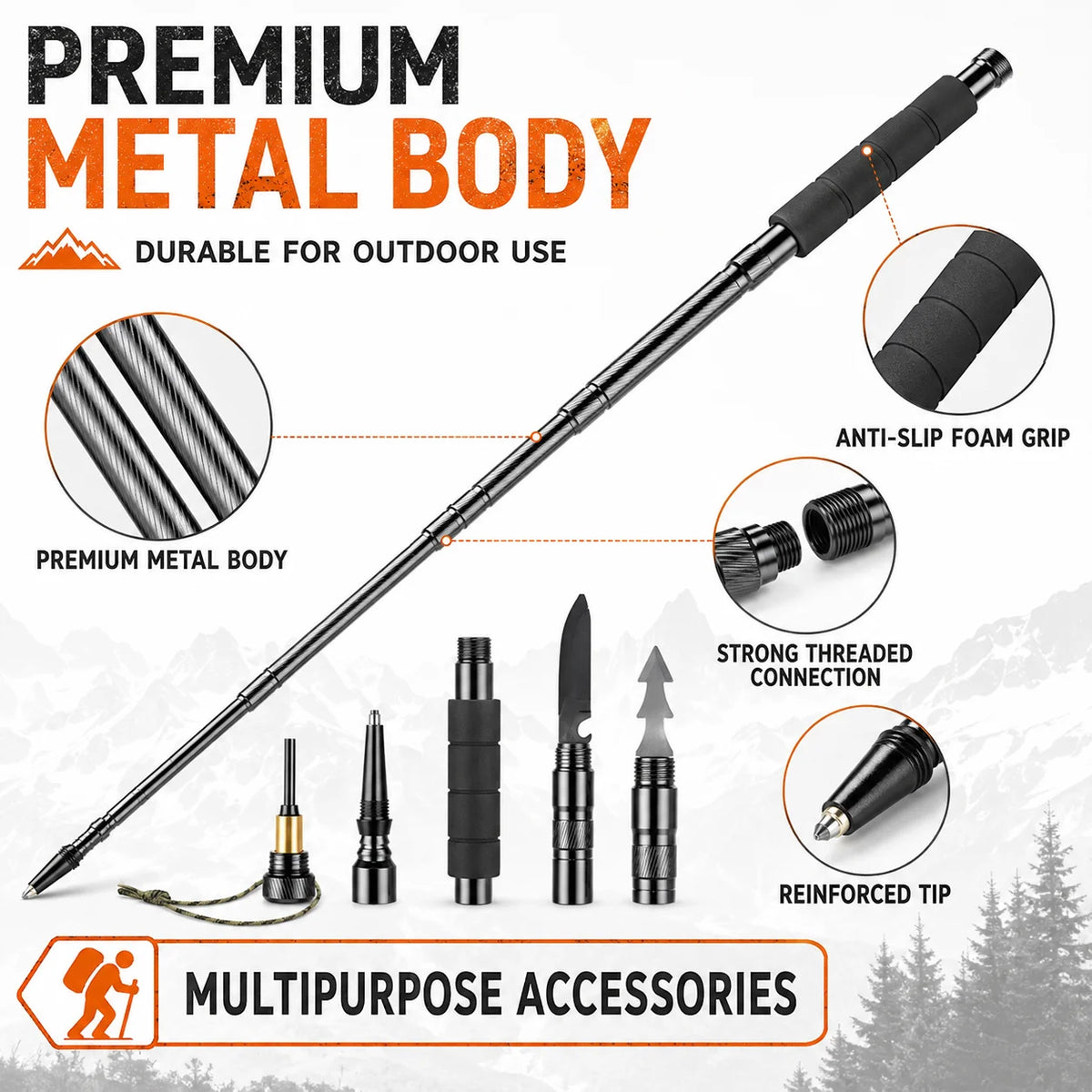 Adjustable Telescopic Trekking Pole With Comfort Grip For Hiking and Camping