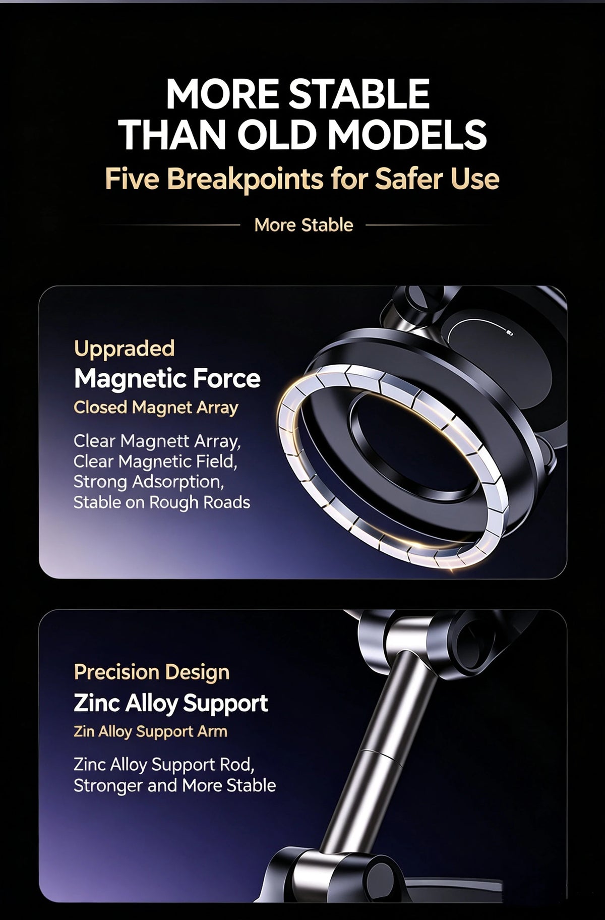 Magnetic Car Phone Holder With Vacuum Suction Cup For Console