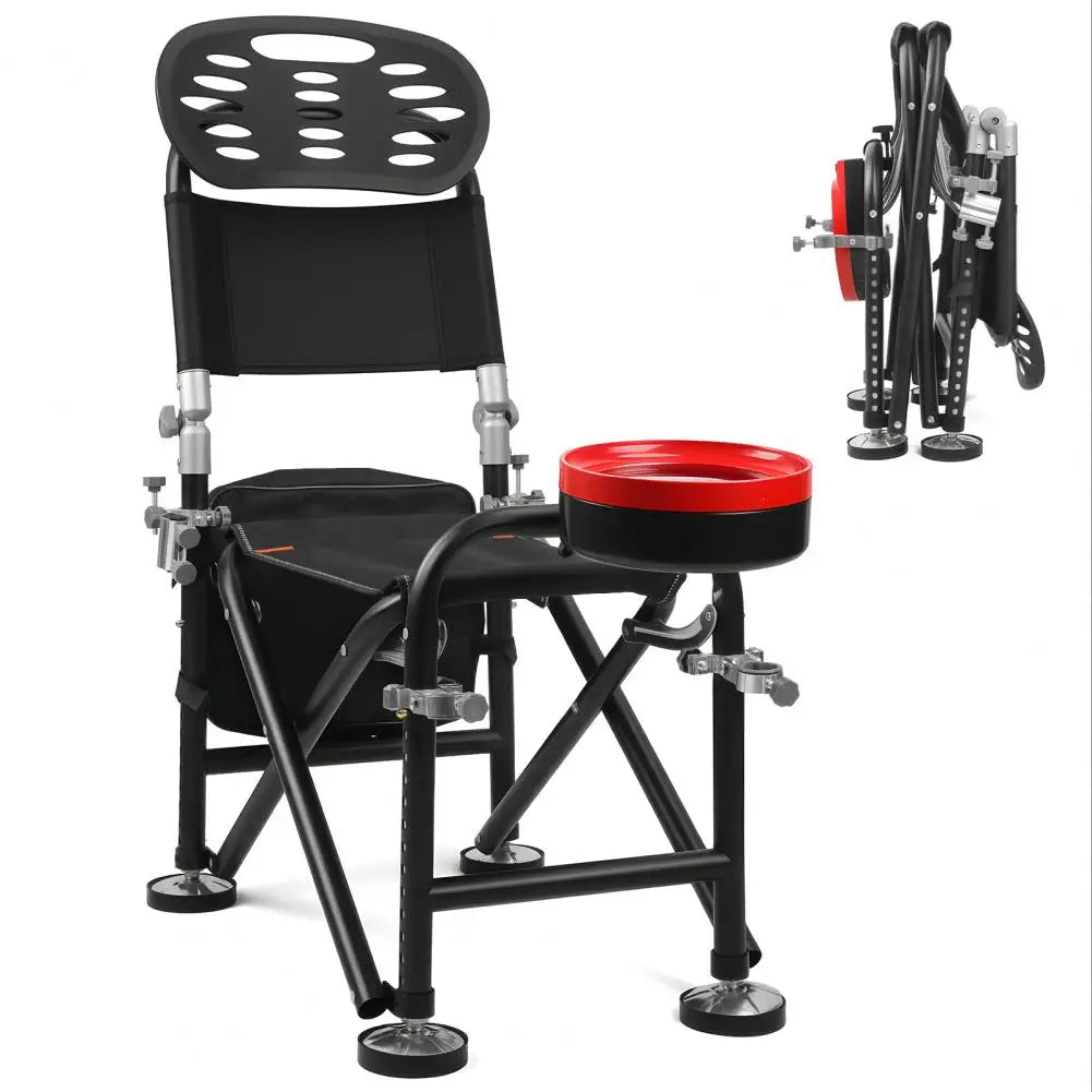 Adjustable Folding Fishing Chair With Backrest Rod Holder And Bait Tray