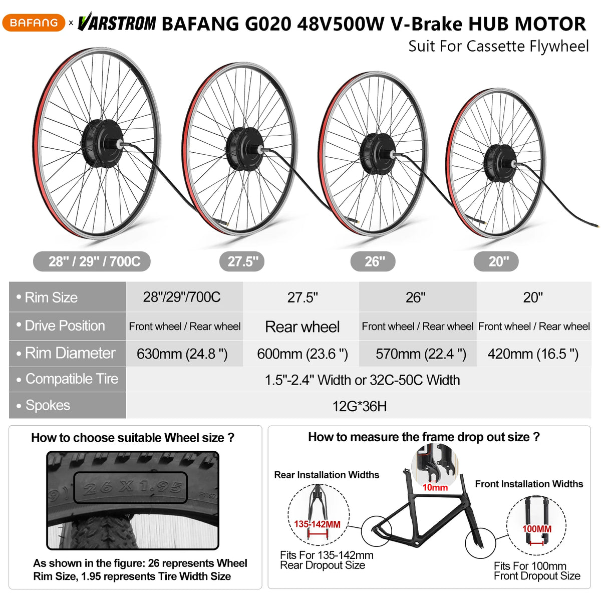 BAFANG G020 Electric Bike Rear Hub Motor Conversion Kit