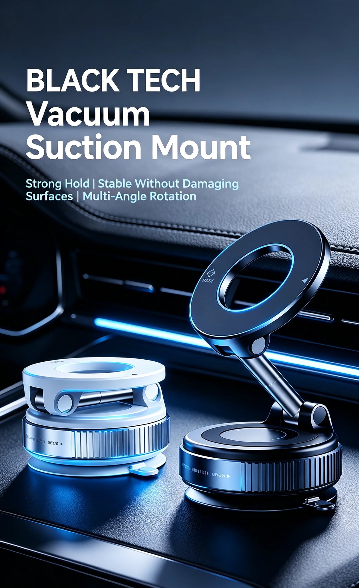 Magnetic Car Phone Holder With Vacuum Suction Cup For Console