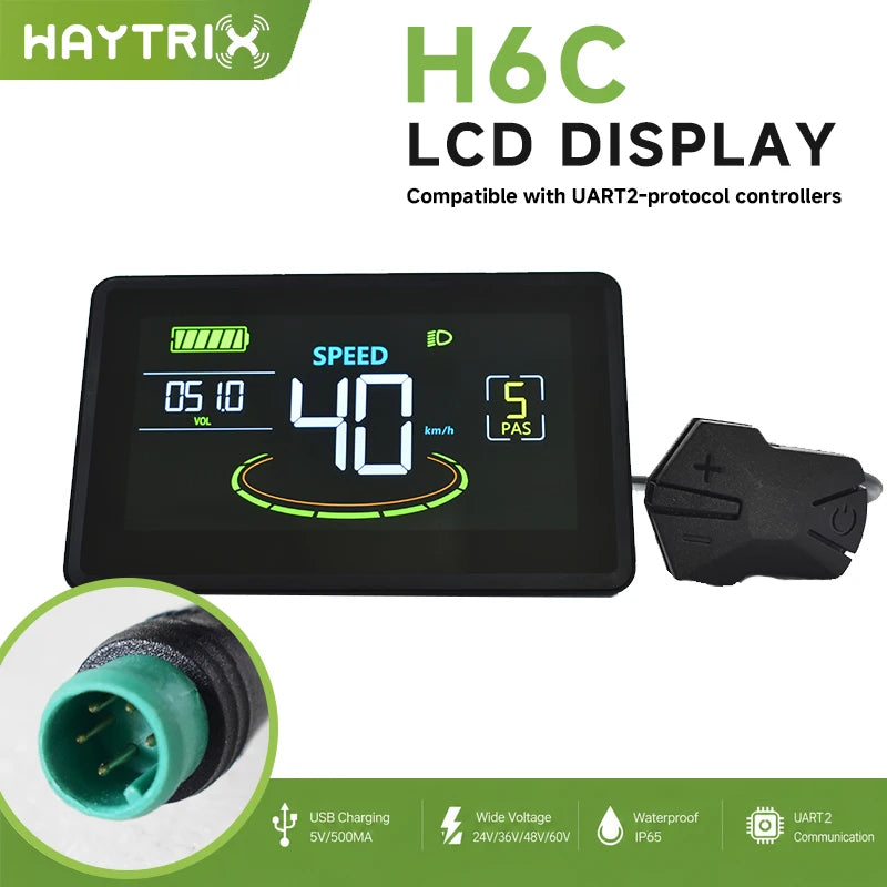 Haytrix Electric Bike LCD Display Meter With Waterproof Connector
