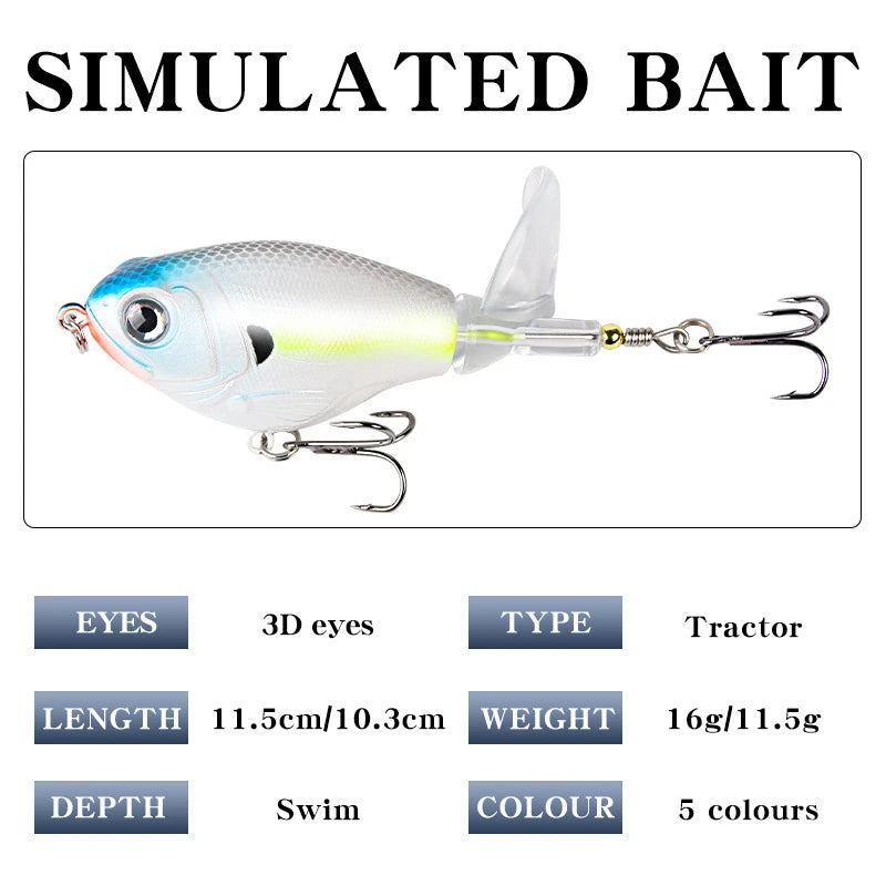 Fat Body Spinning Propeller Surface Fishing Lure With Treble Hooks
