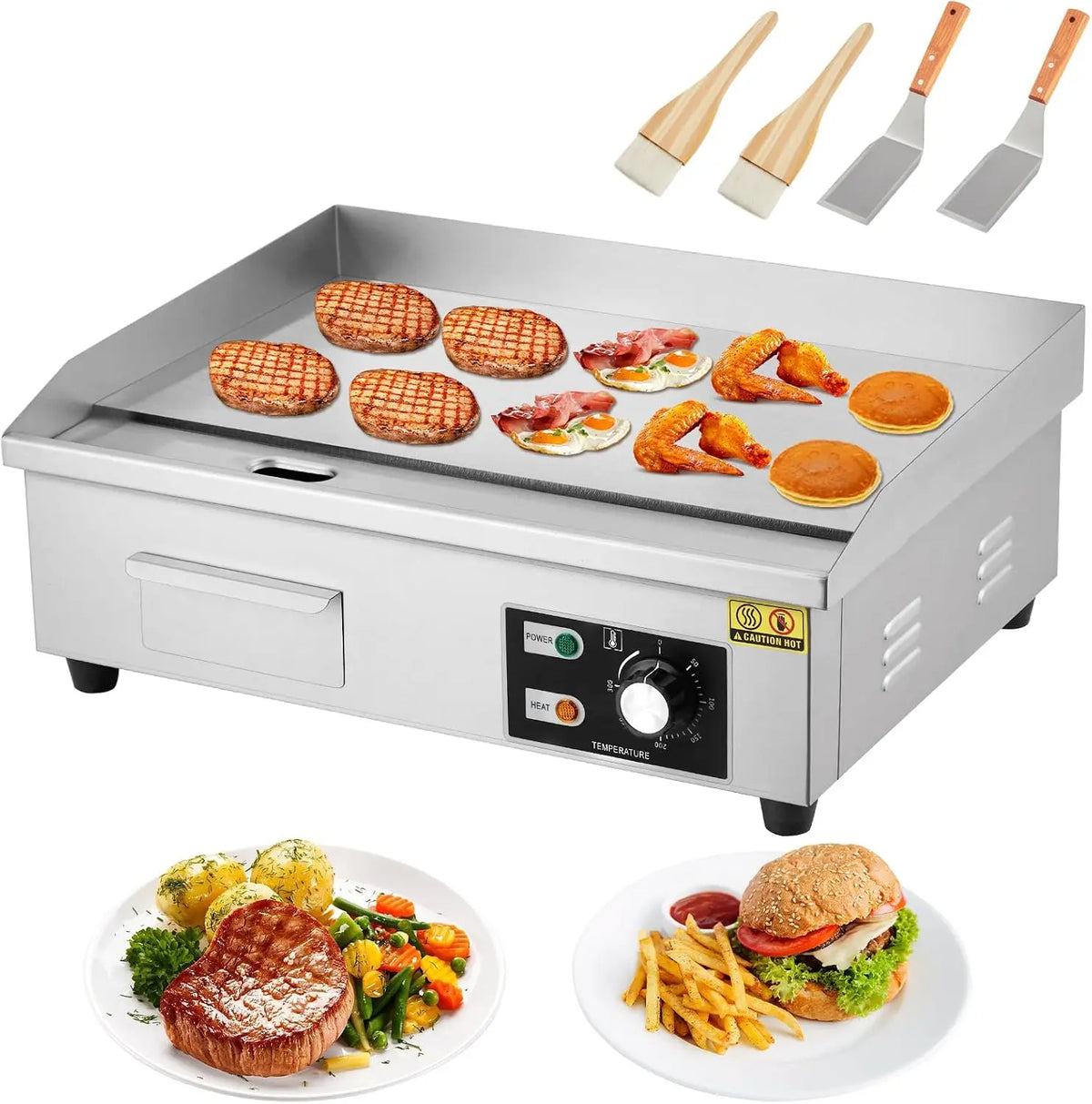 Tacleekii Commercial Electric Griddle Stainless Steel Flat Top Grill