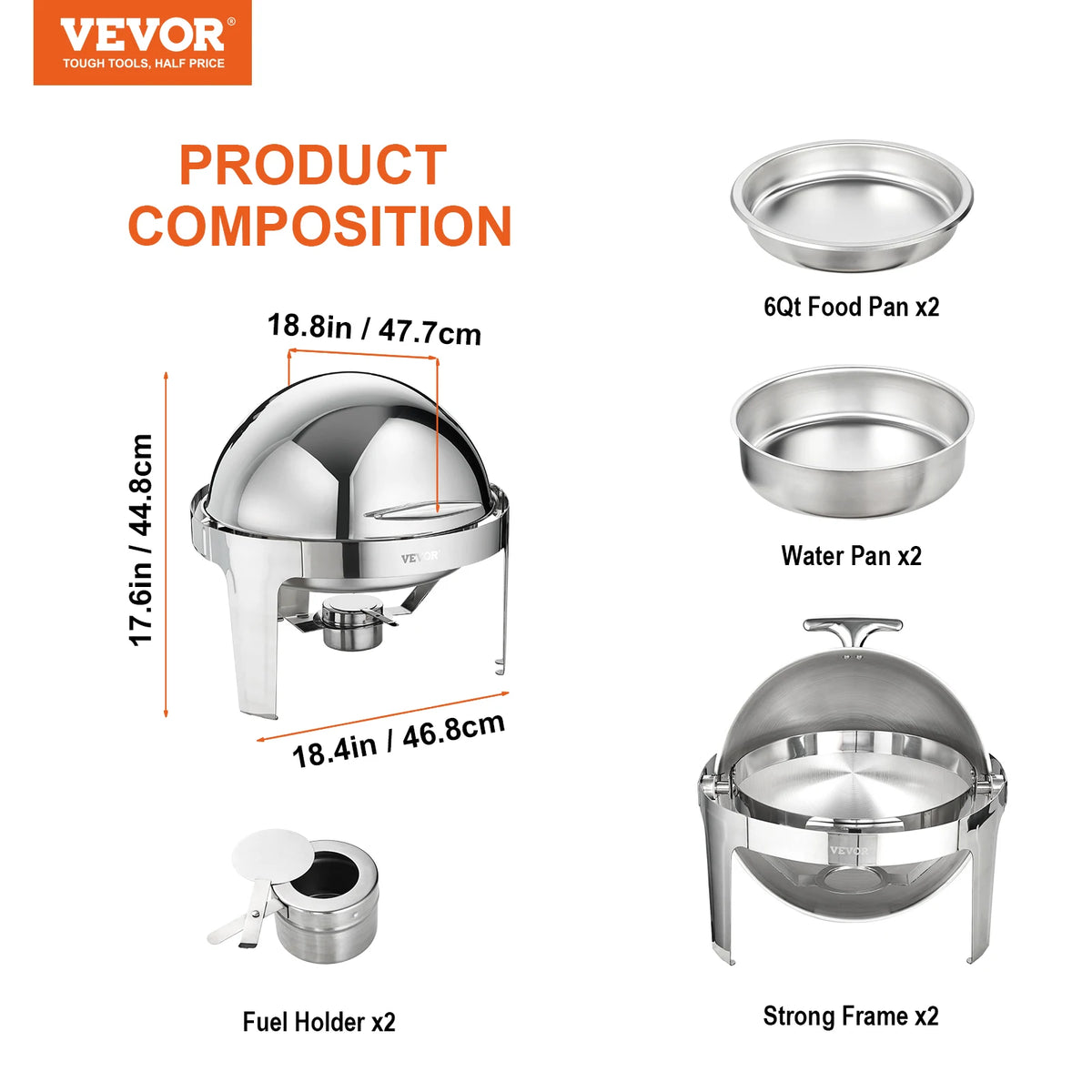 SucceBuy Roll Top Stainless Steel Chafing Dish Buffet Warmer Set
