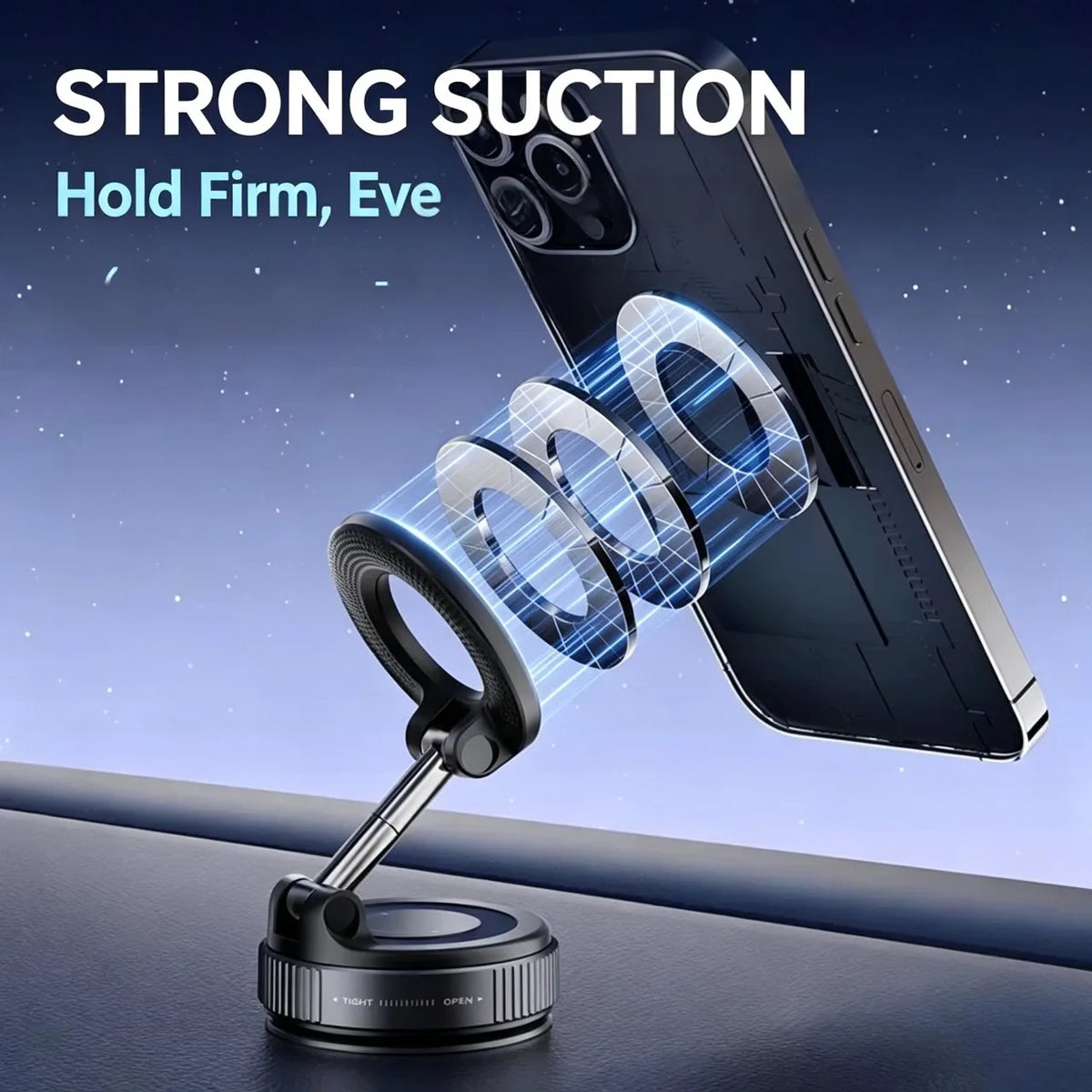 Magnetic Car Phone Holder With Vacuum Suction Cup For Console