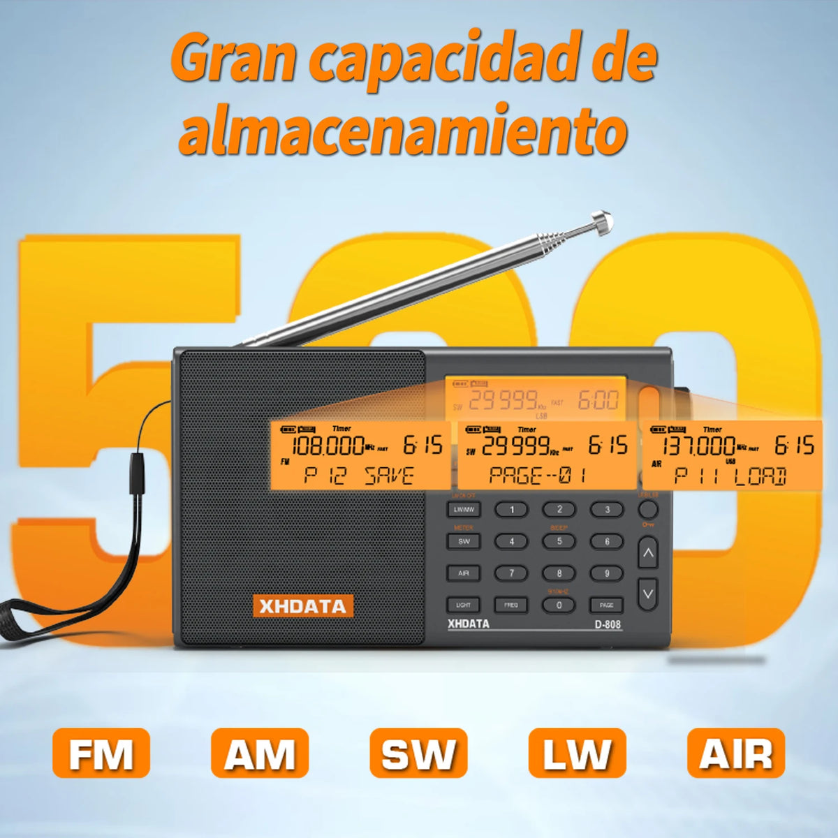 XHDATA D808 Portable Multiband Radio Receiver With SSB Air Band