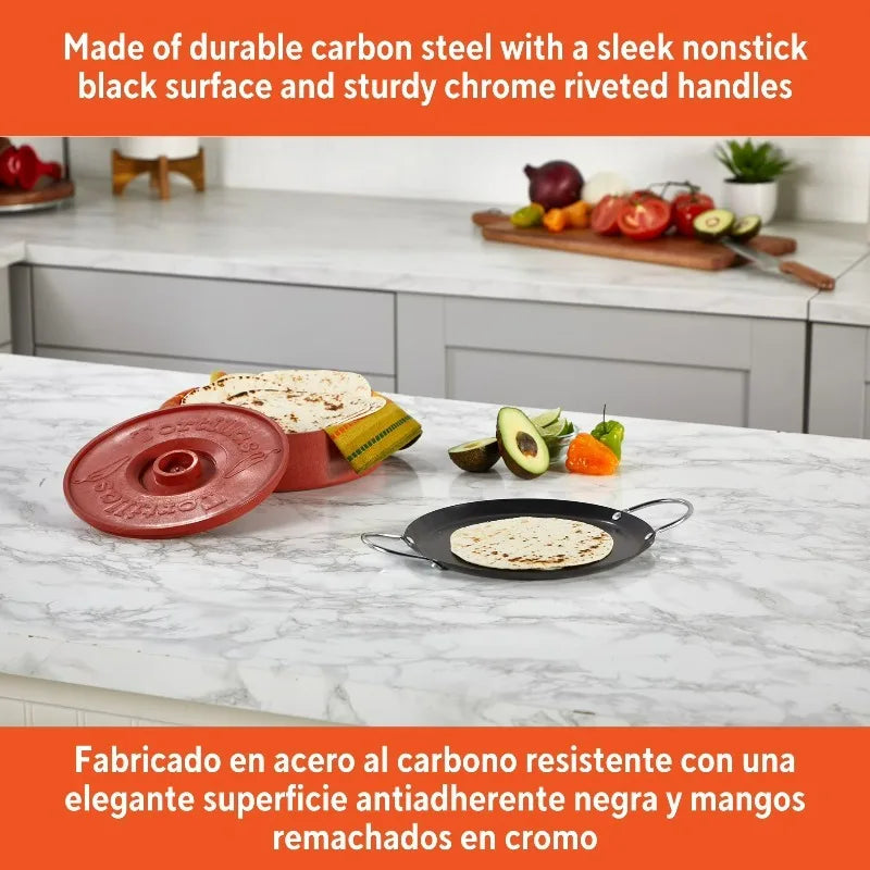 Carbon Steel Nonstick Round Comal With Comfortable Grip Handles