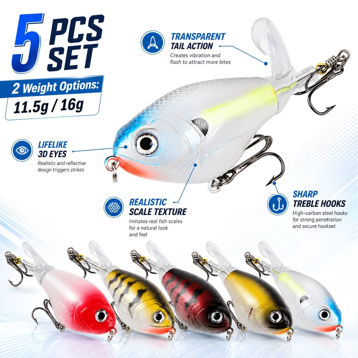 Fat Body Spinning Propeller Surface Fishing Lure With Treble Hooks