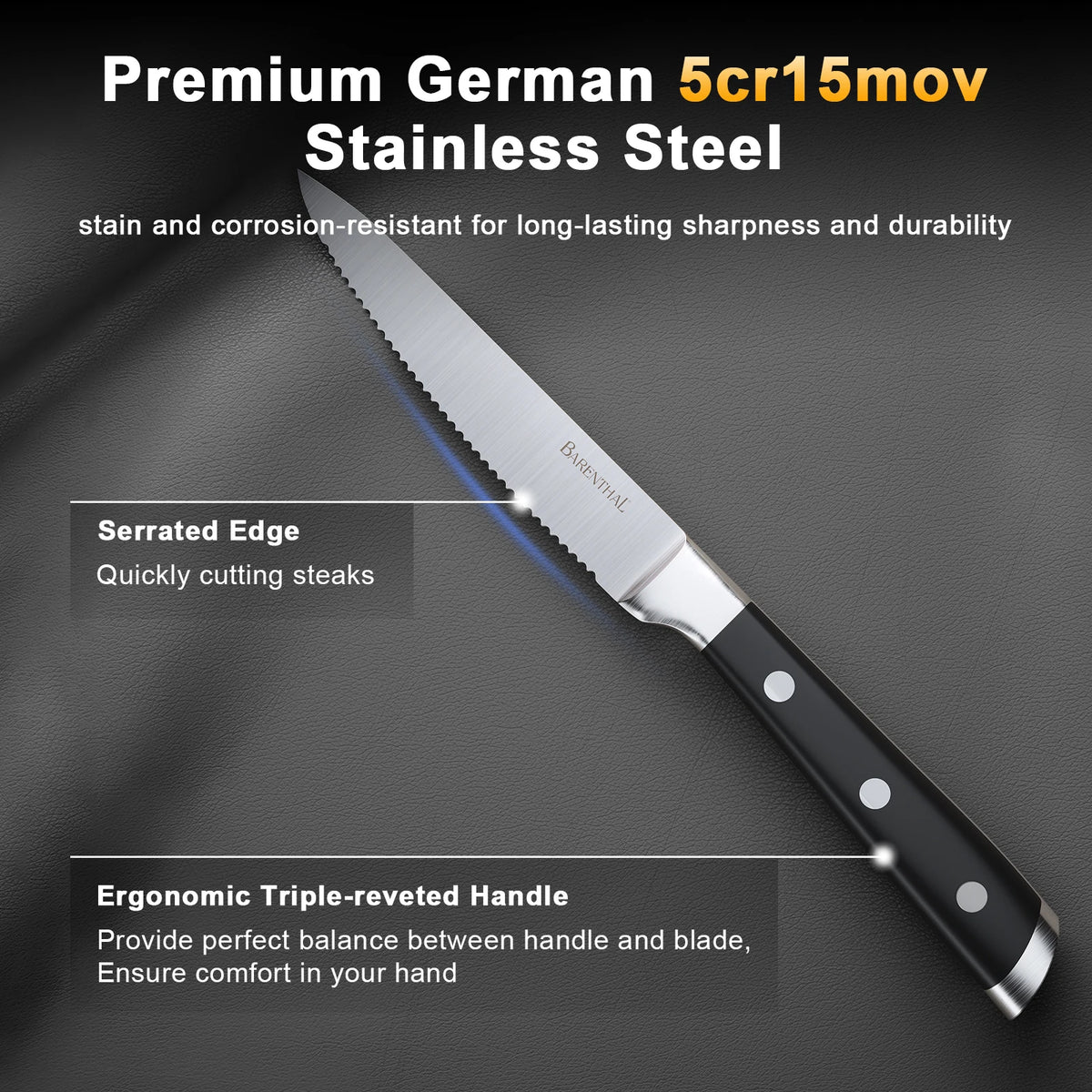 Barenthal Stainless Steel Serrated Steak Knife Set With Ergonomic Handle