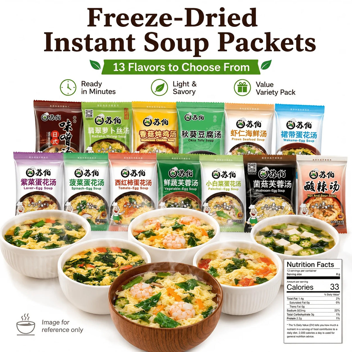 Freeze Dried Breakfast Soup Variety Meal Replacement Assortment