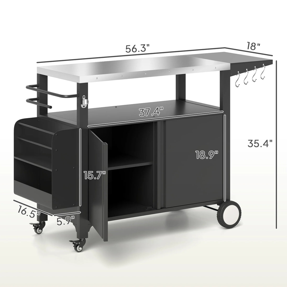 Outsunny Outdoor Grill Cart With Foldable Side Table And Storage