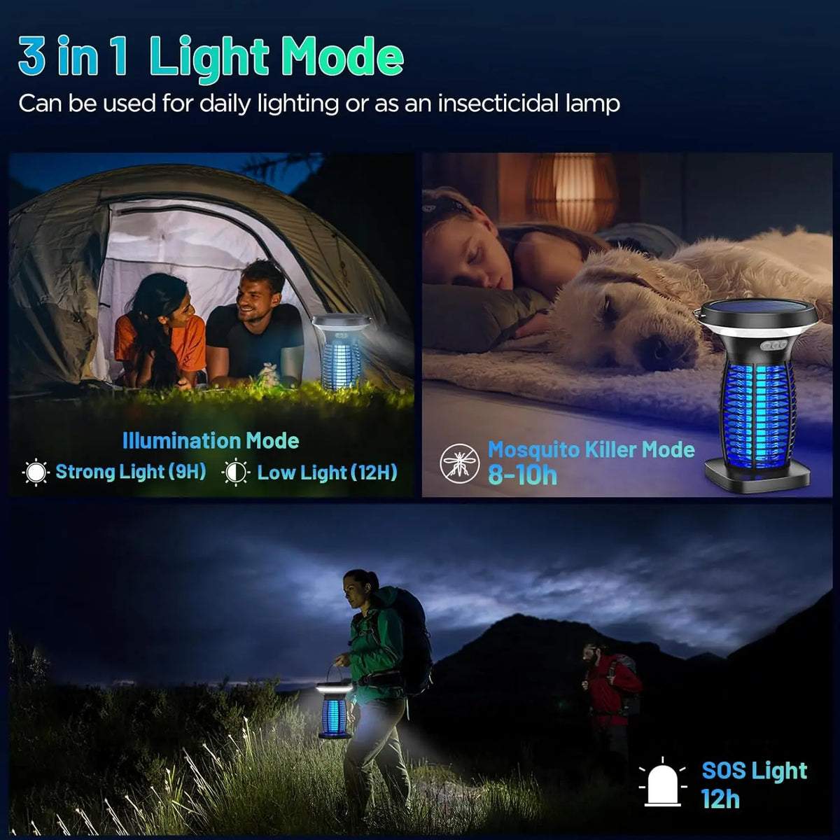 Solar Powered Bug Zapper With Outdoor Light And Safety Mesh