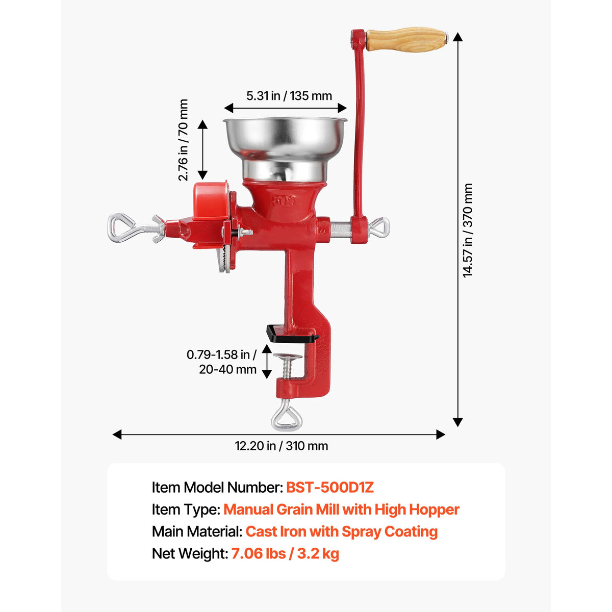 SucceBuy Manual Grain Mill with Table Clamp and Dust Cover