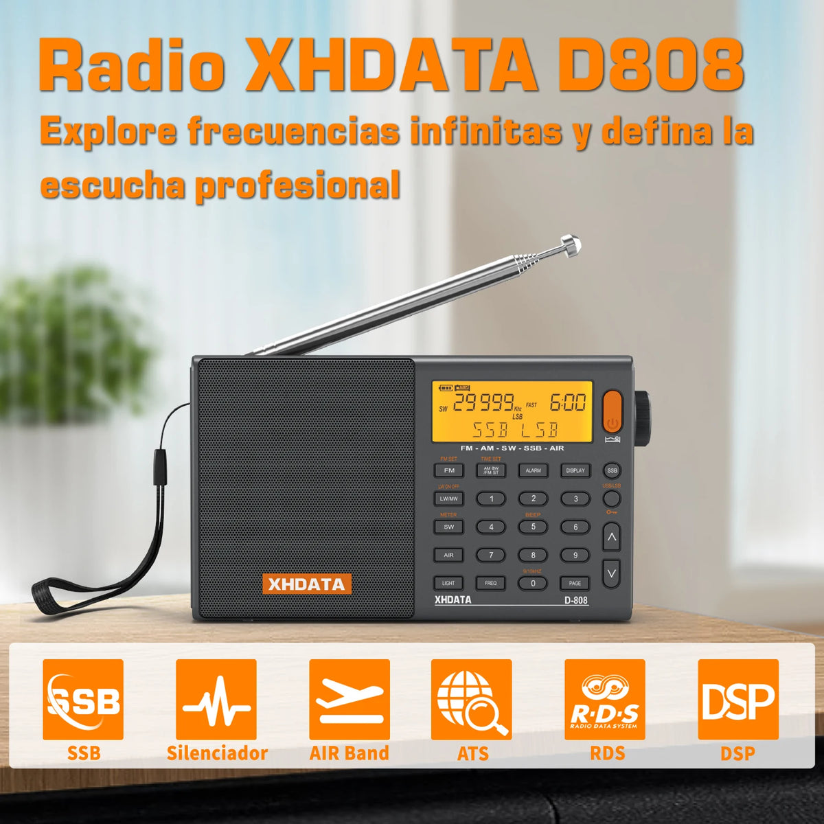 XHDATA D808 Portable Multiband Radio Receiver With SSB Air Band