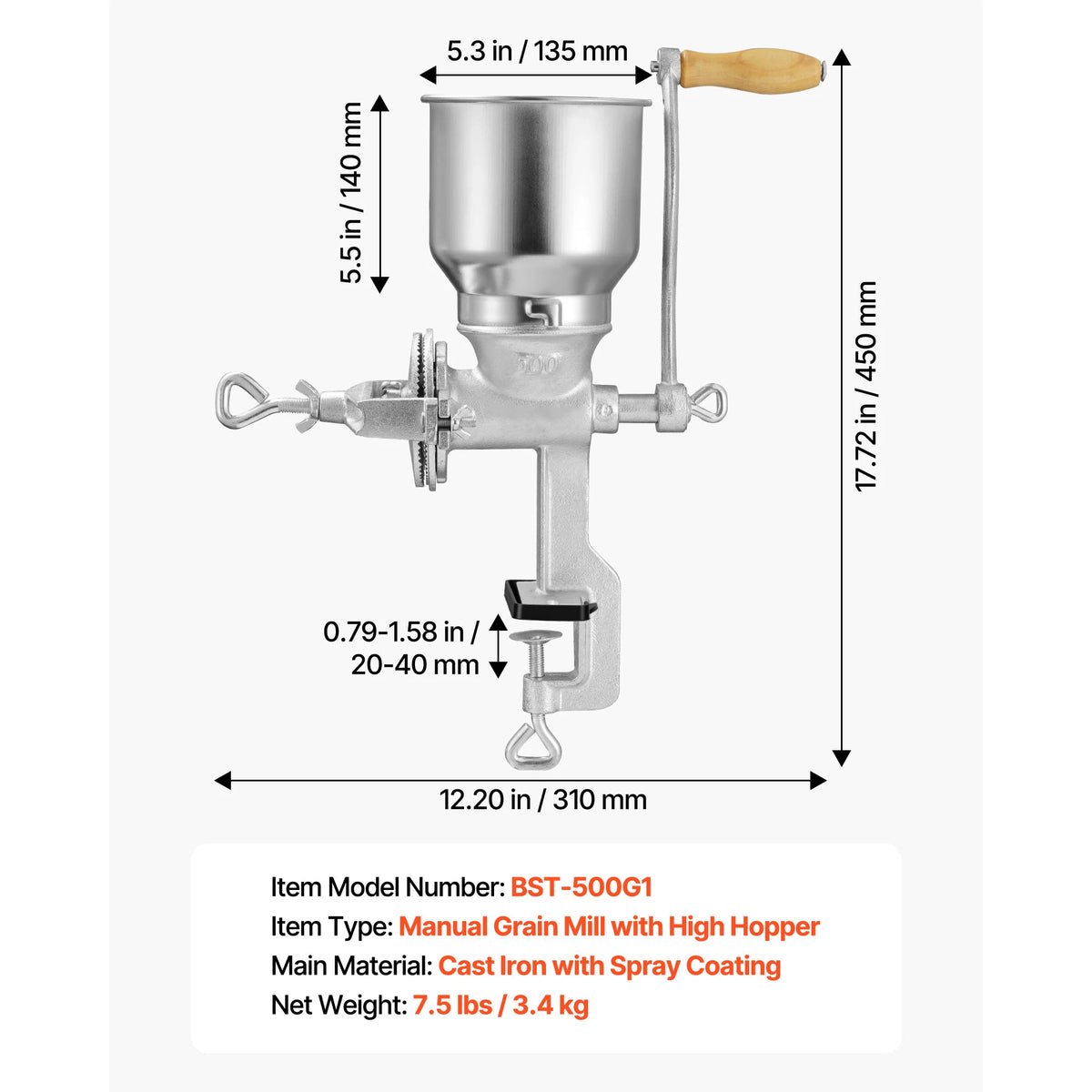 SucceBuy Manual Grain Mill With Table Clamp For Grains
