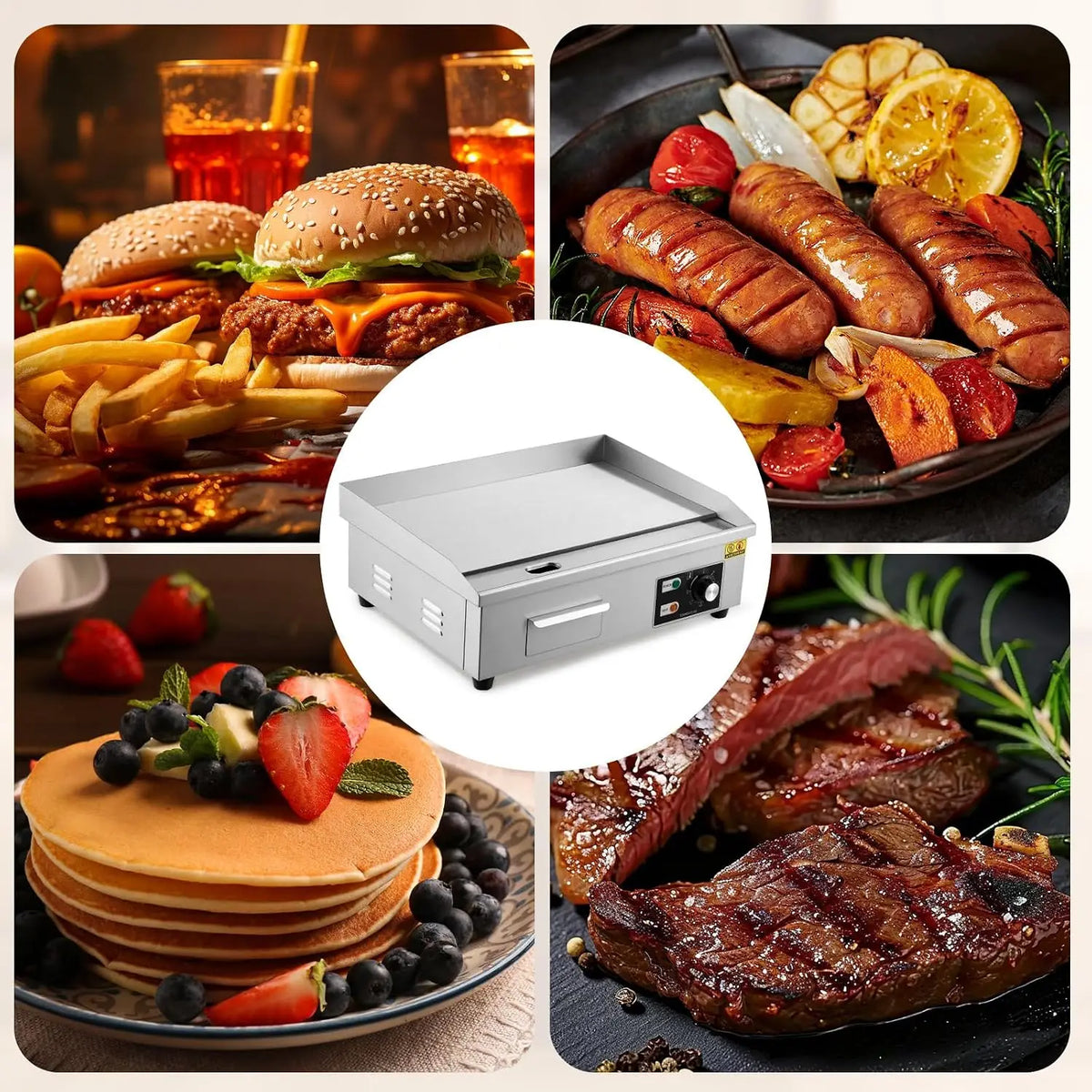 Tacleekii Commercial Electric Griddle Stainless Steel Flat Top Grill