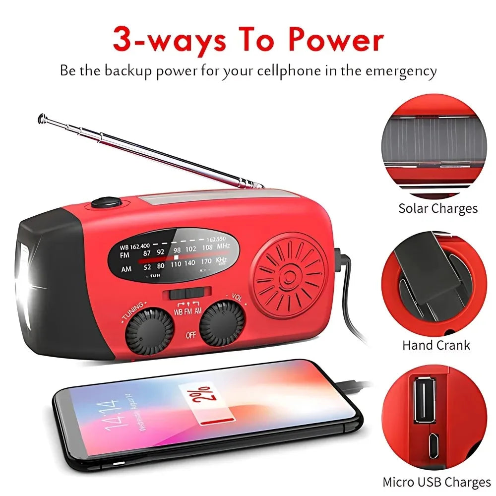 Portable Solar Hand Crank Emergency Weather Radio With Flashlight