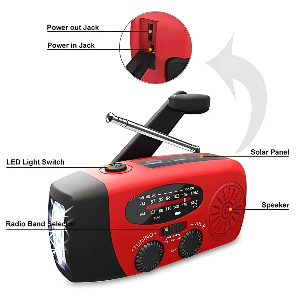 Portable Solar Hand Crank Emergency Weather Radio With Flashlight