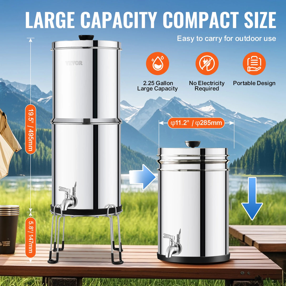 SucceBuy Gravity Fed Stainless Steel Countertop Water Filter System
