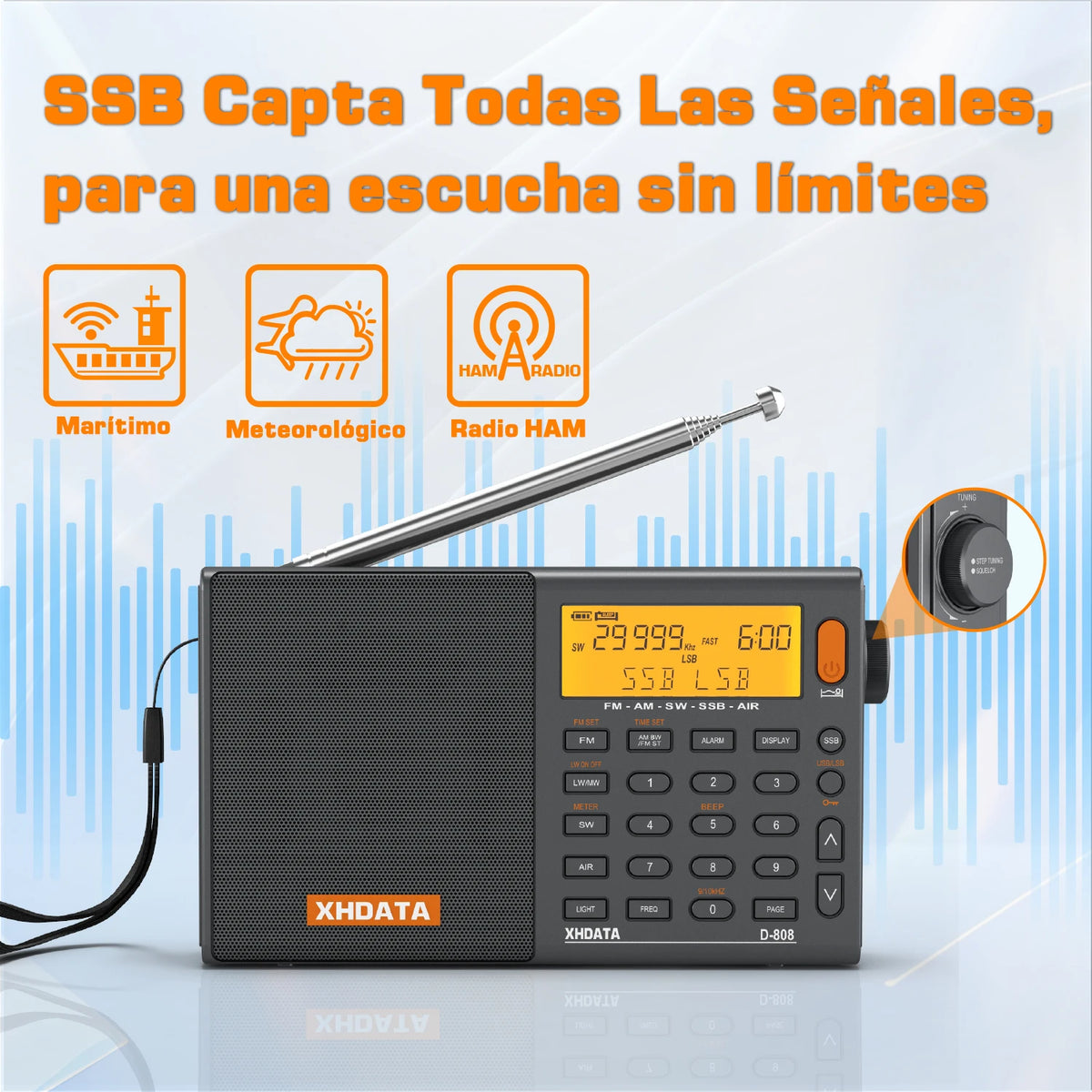 XHDATA D808 Portable Multiband Radio Receiver With SSB Air Band