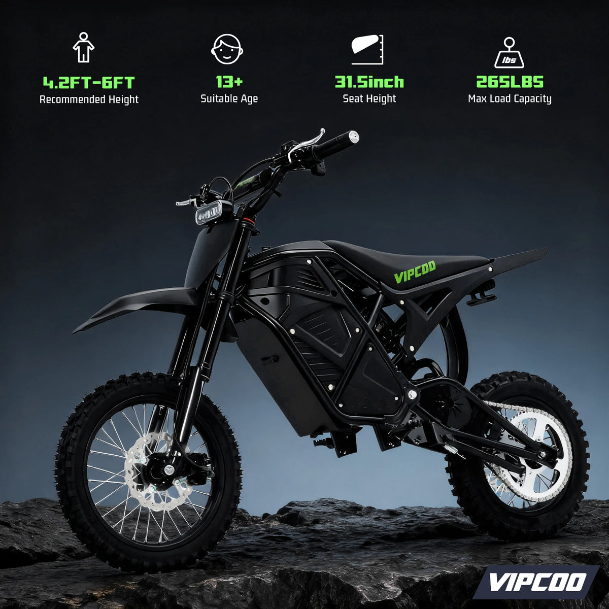 VIPCOO H3 Electric Fat Tire Dirt Bike With Hydraulic Brakes