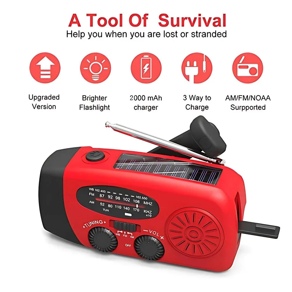Portable Solar Hand Crank Emergency Weather Radio With Flashlight