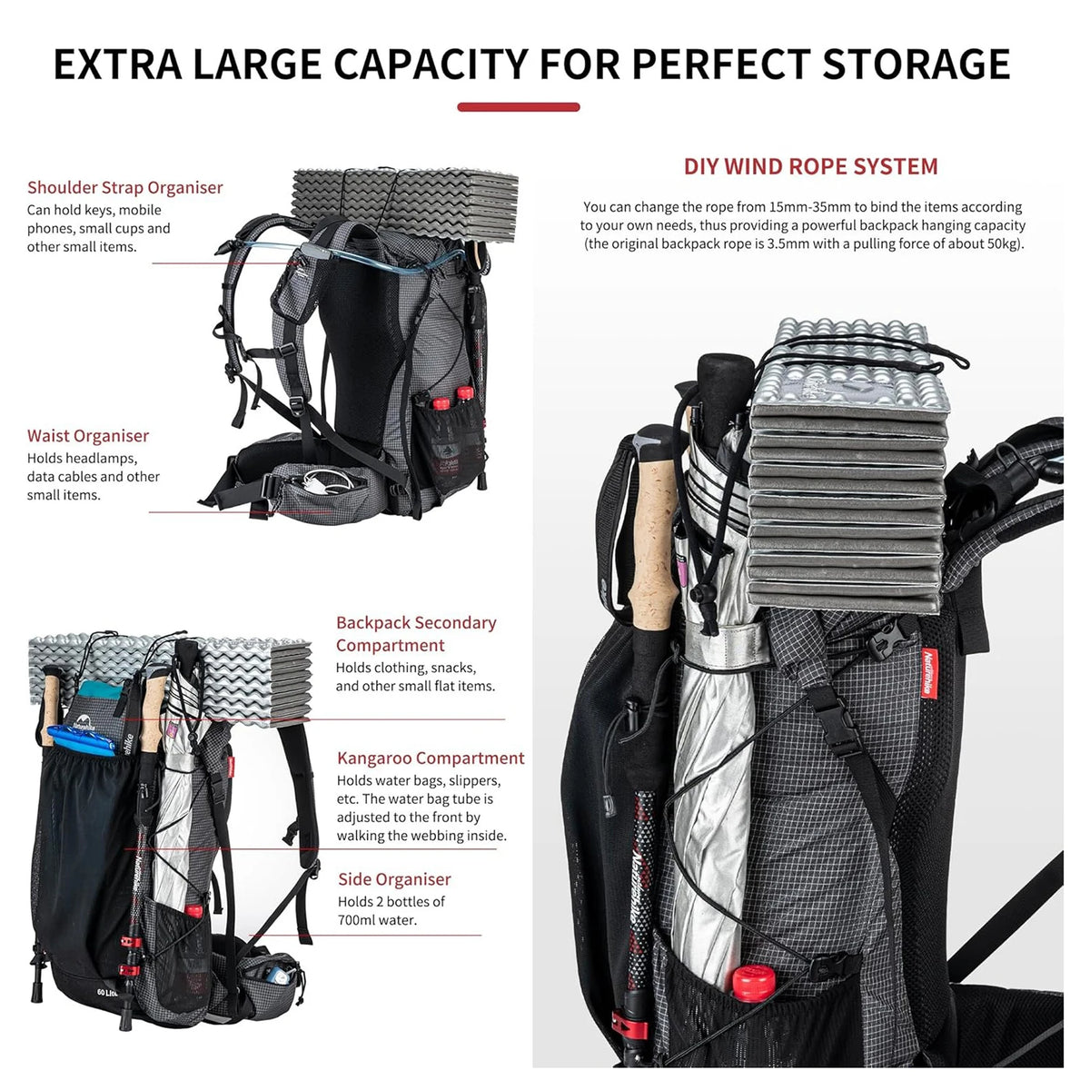 Naturehike Waterproof Mountain Hiking Backpack With Rain Cover