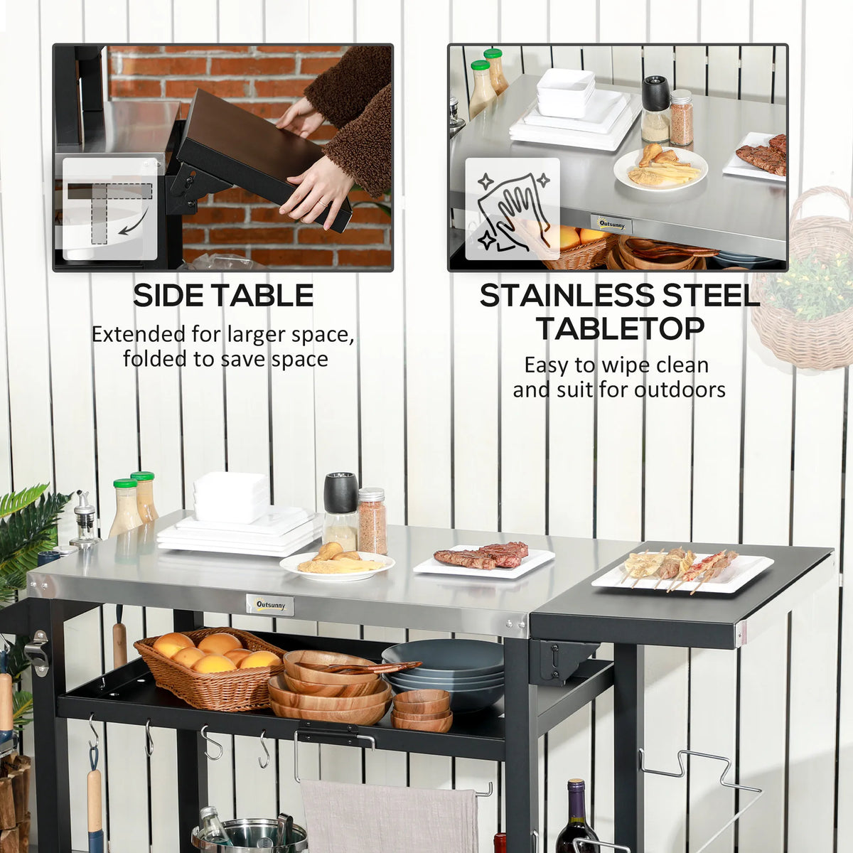 Outsunny Stainless Steel Outdoor Grill Cart With Side Table