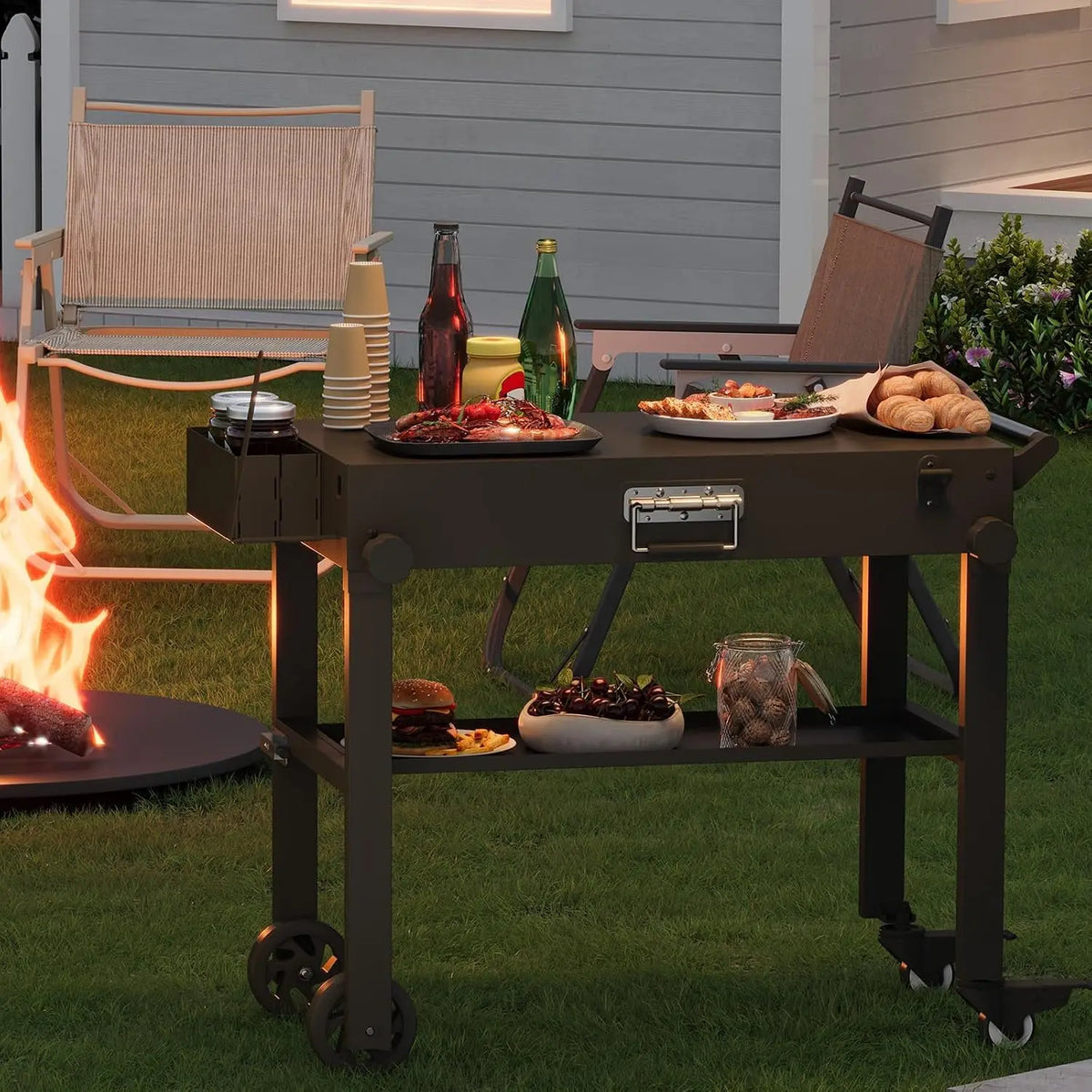 Tacleekii Portable Grill Cart For Blackstone Griddles With Locking Wheels