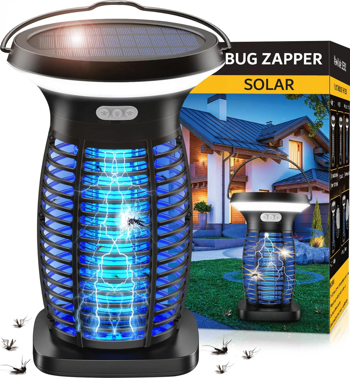 Solar Powered Bug Zapper With Outdoor Light And Safety Mesh