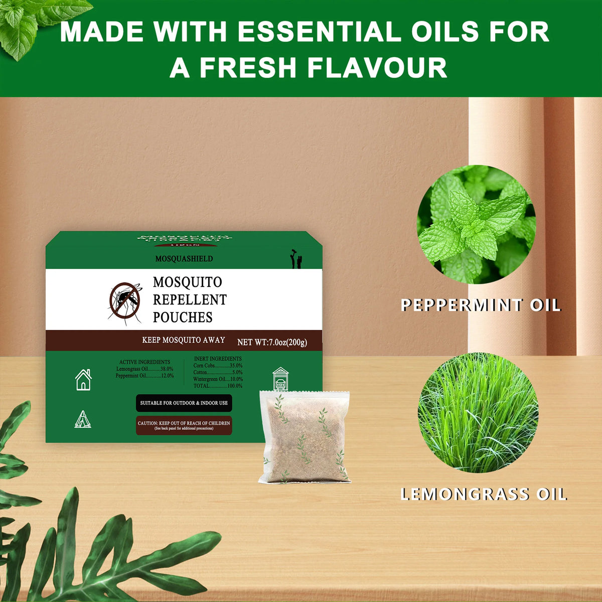 Natural Peppermint Mosquito Repellent Pouches 18Pcs Indoor Outdoor Protection
