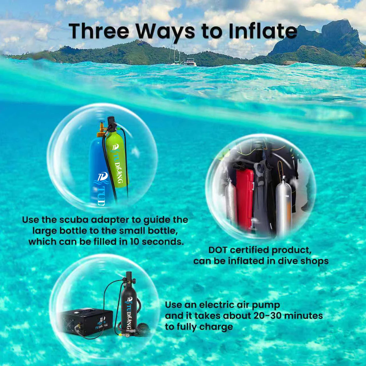 TUDIVING Portable Scuba Tank For 45 Minutes Underwater Diving