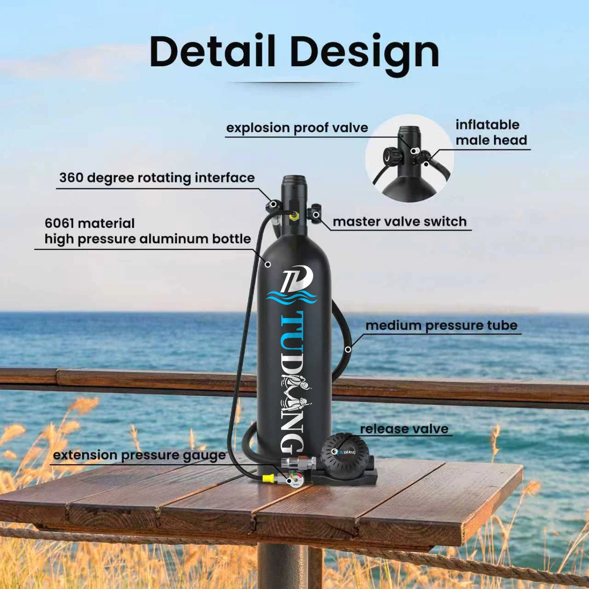 TUDIVING Portable Scuba Tank For 45 Minutes Underwater Diving