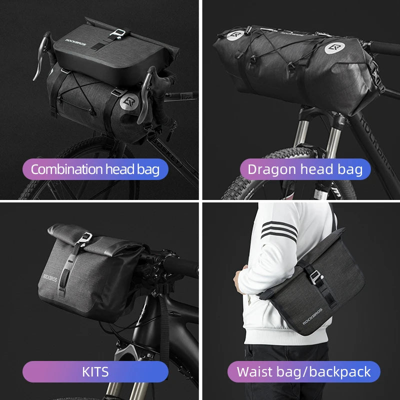 ROCKBROS Waterproof Bike Front Handlebar Bag Set With Reflective Storage