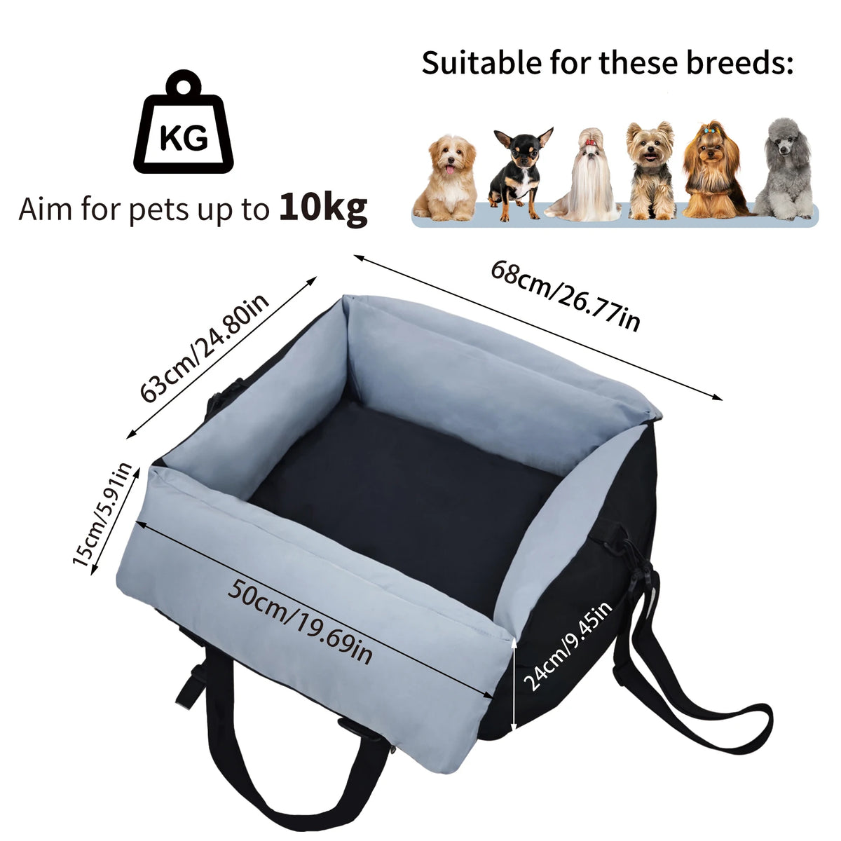 Borwart Portable Dog Car Booster Seat Safety Belt Washable Cover