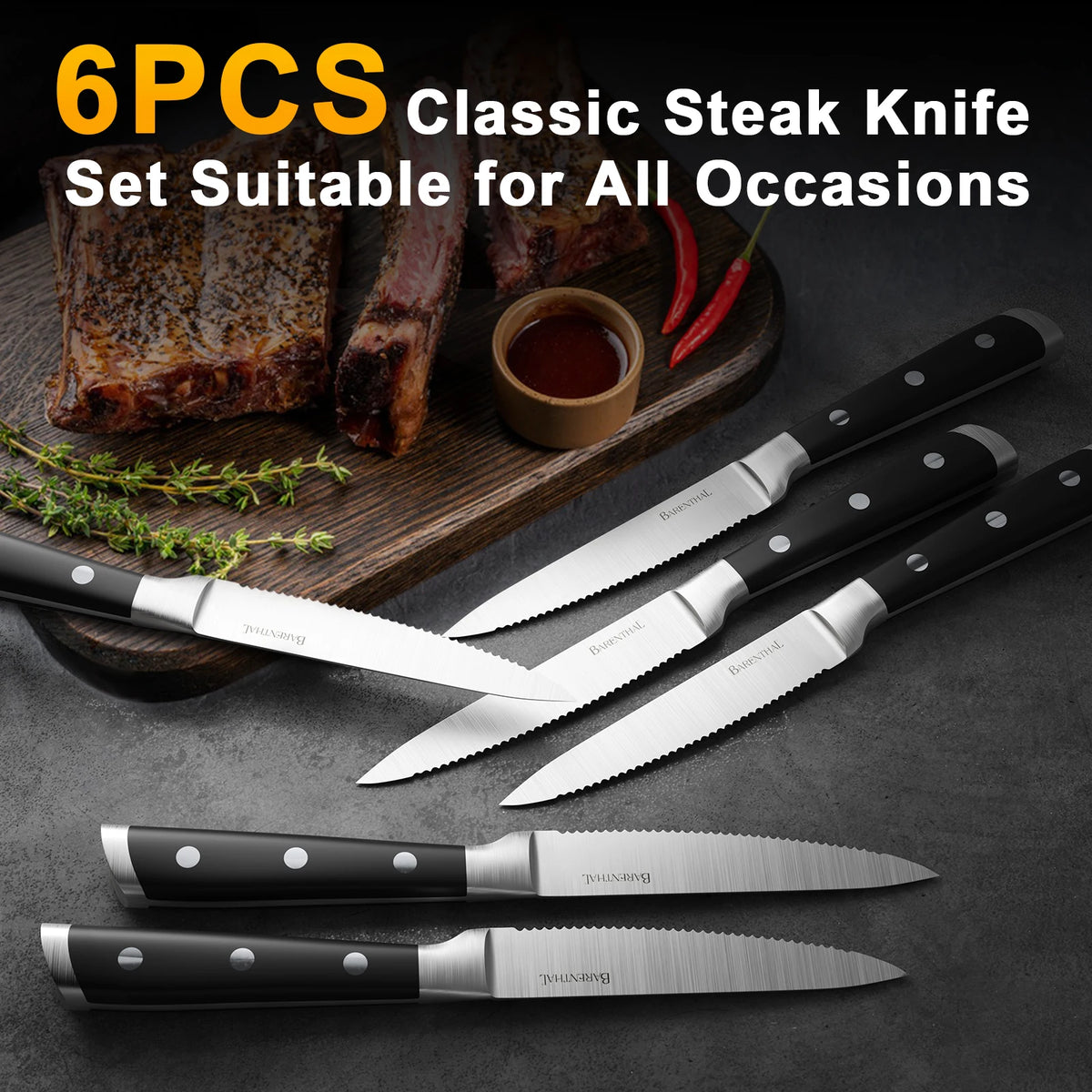 Barenthal Stainless Steel Serrated Steak Knife Set With Ergonomic Handle