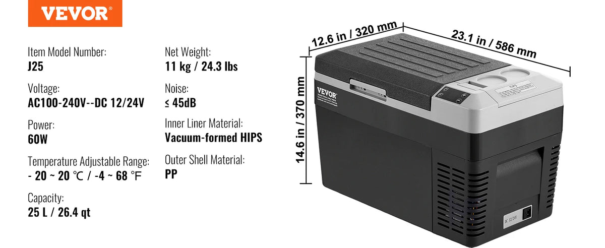 VEVOR Portable Car Refrigerator With Bluetooth Temperature Control