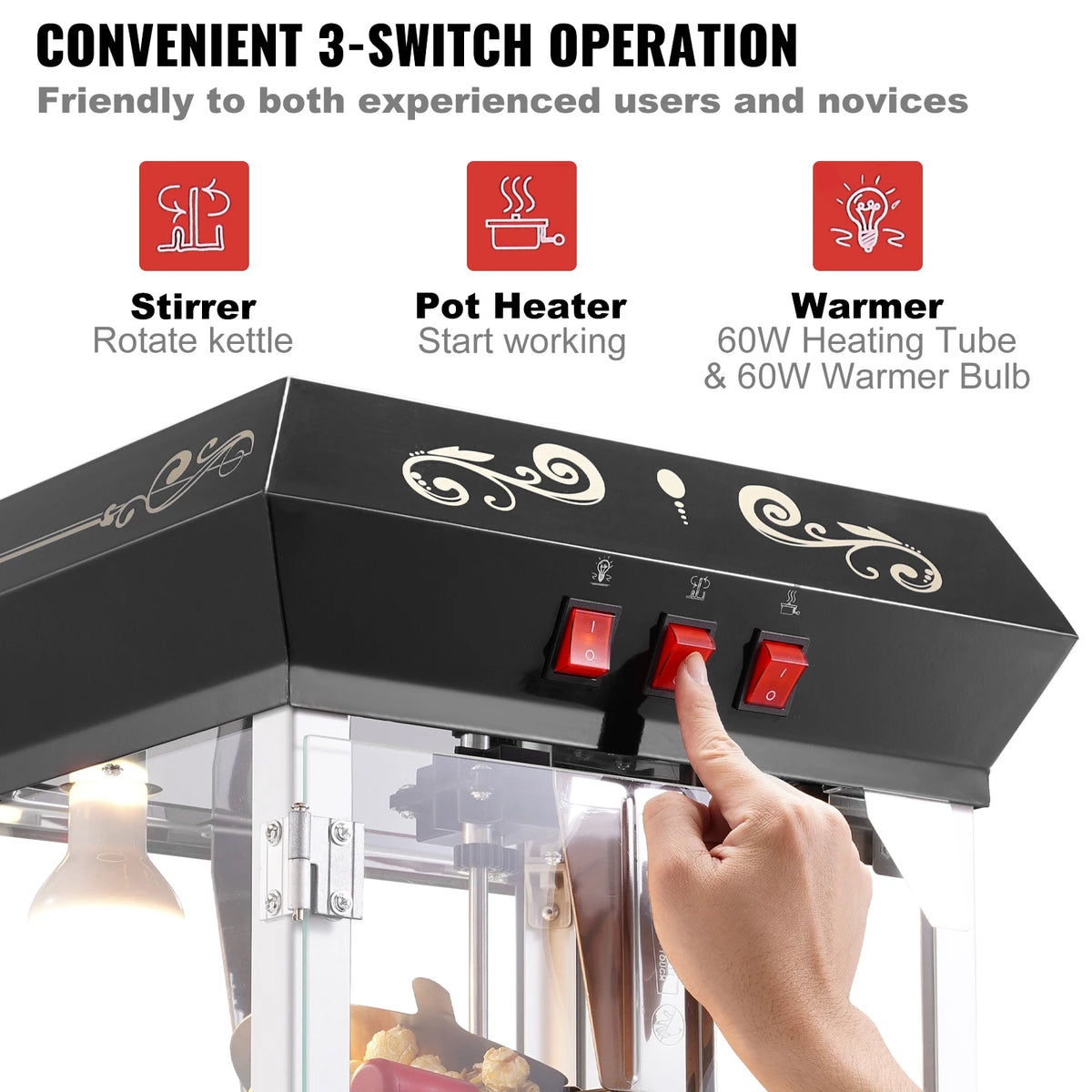 SucceBuy Commercial Countertop Popcorn Maker With Tempered Glass Kettle