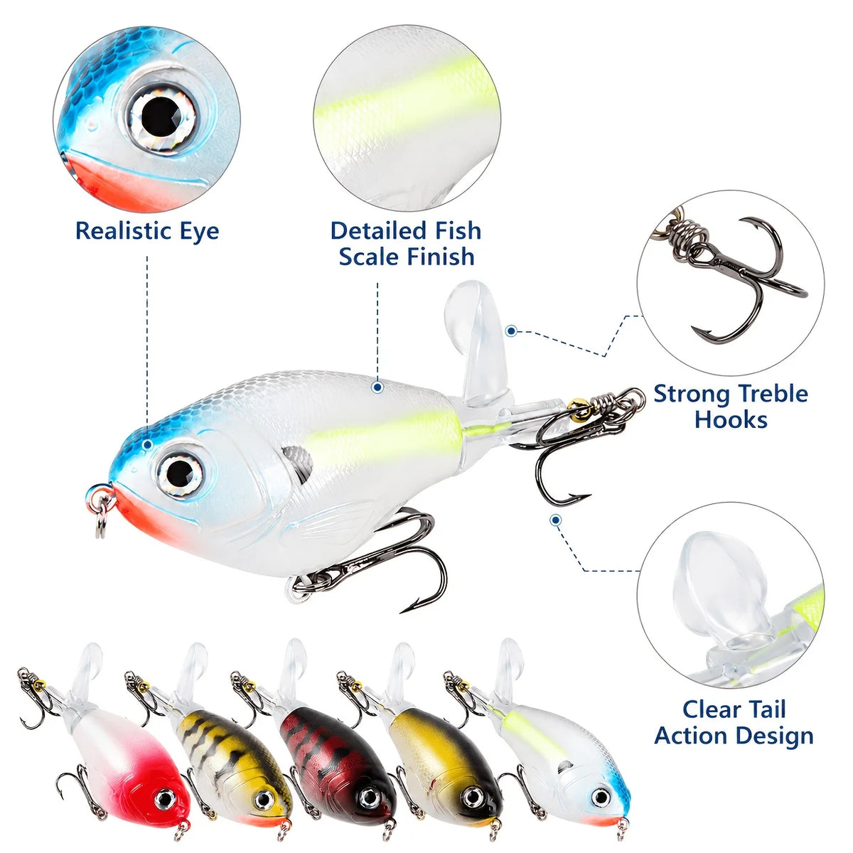 Fat Body Spinning Propeller Surface Fishing Lure With Treble Hooks