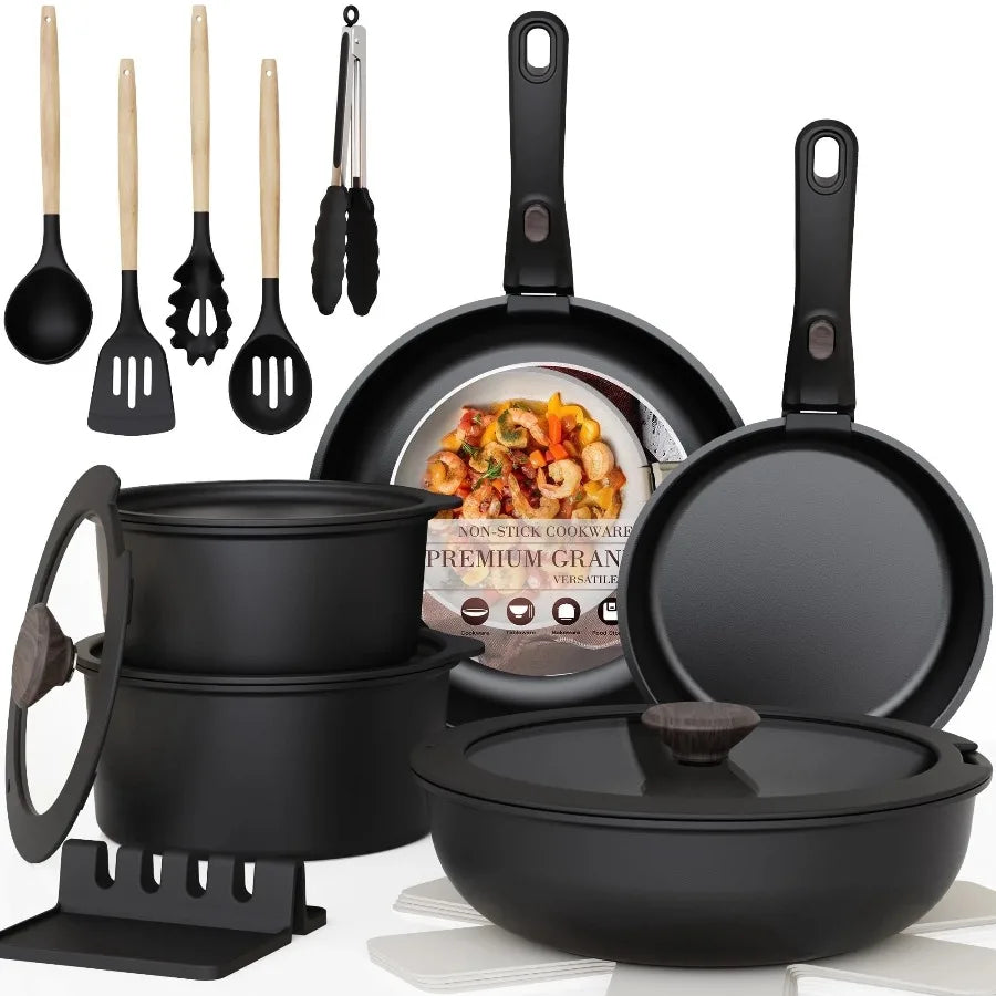 Astercook 20 Piece Nonstick Cookware Set With Detachable Handles