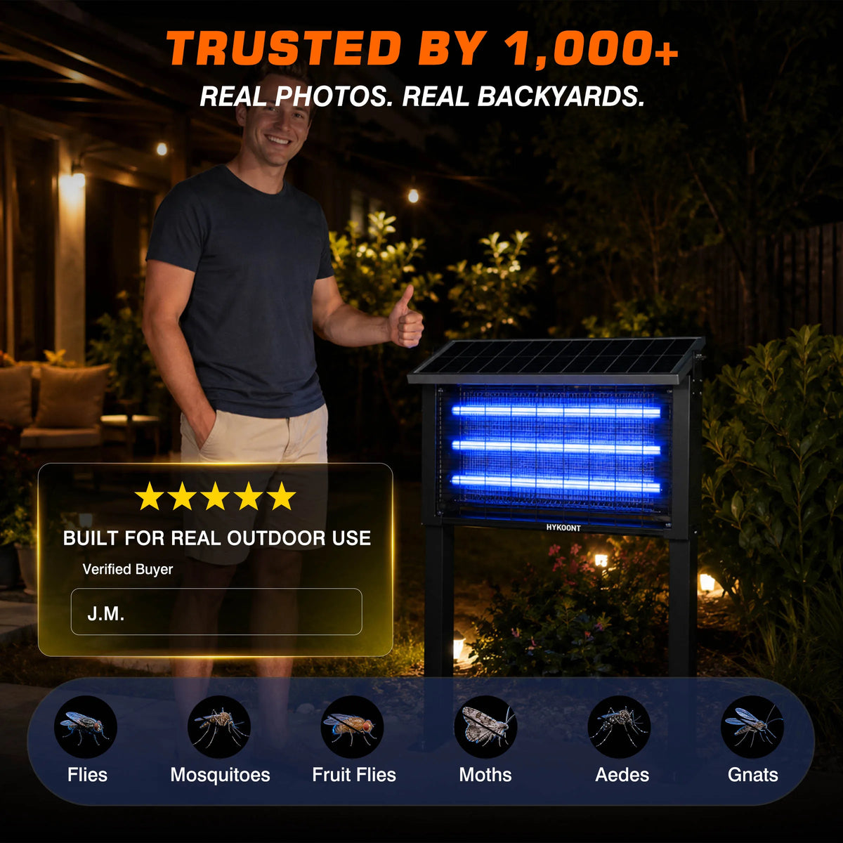 Hykoont Solar Bug Zapper Light Outdoor Insect Trap Lamp
