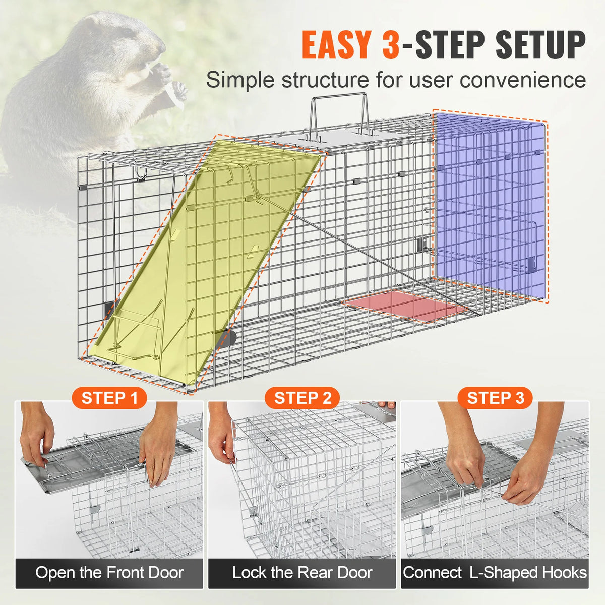 SucceBuy Humane Live Animal Trap Galvanized Iron Cage For Cats