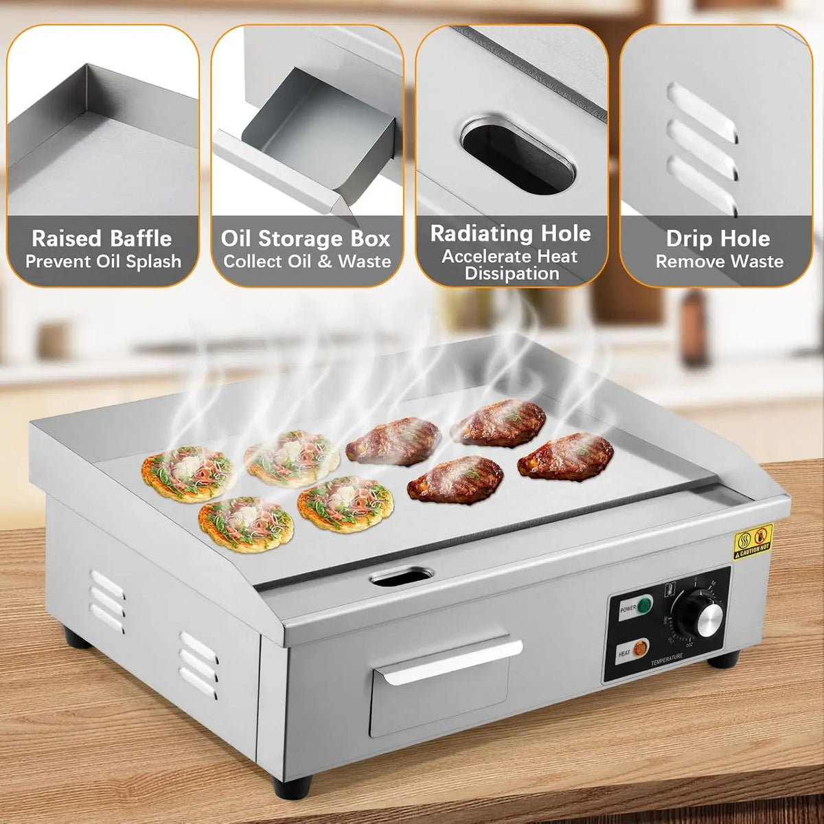 Tacleekii Commercial Electric Griddle Stainless Steel Flat Top Grill