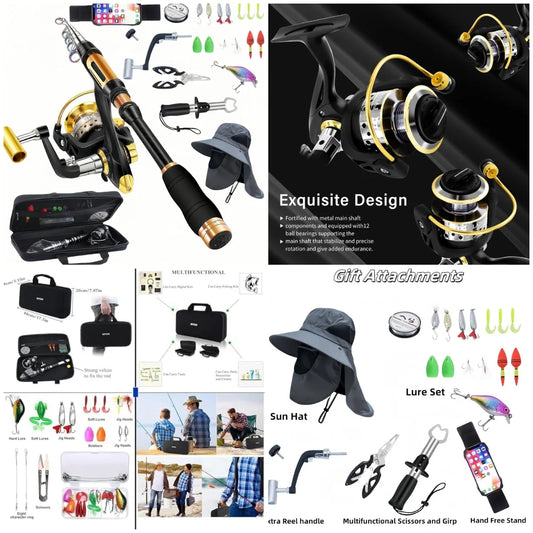YTYIN Portable Carbon Fiber Telescopic Spinning Fishing Rod Kit