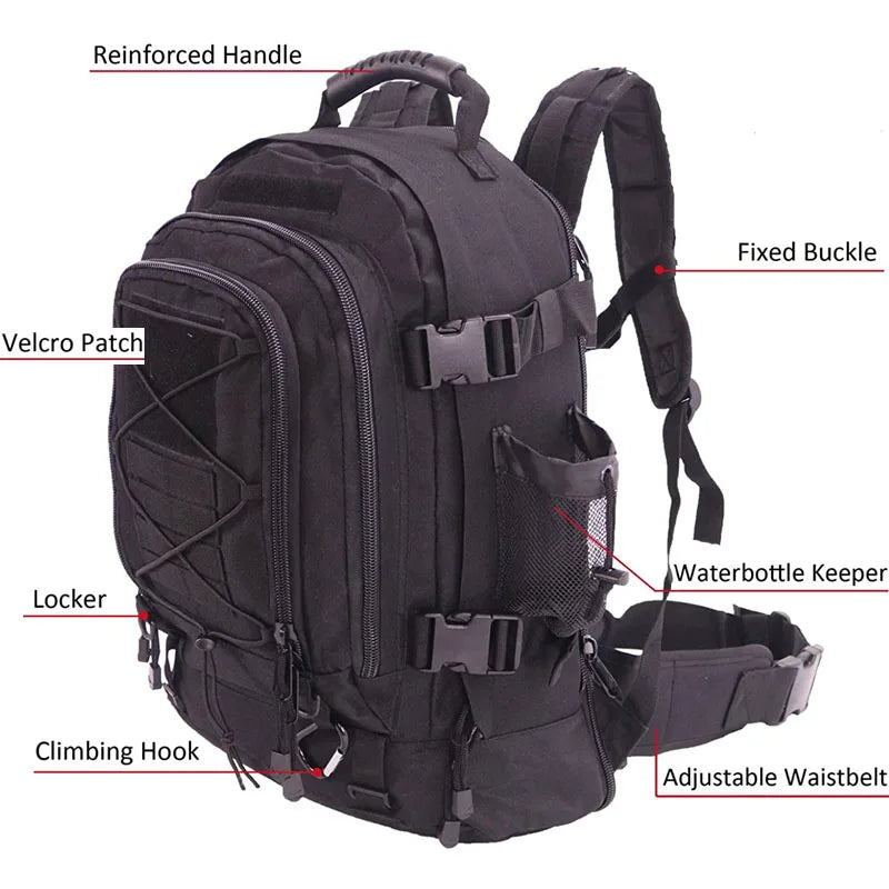 LQARMY Tactical Molle Backpack Military Waterproof Rucksack Hiking Camping