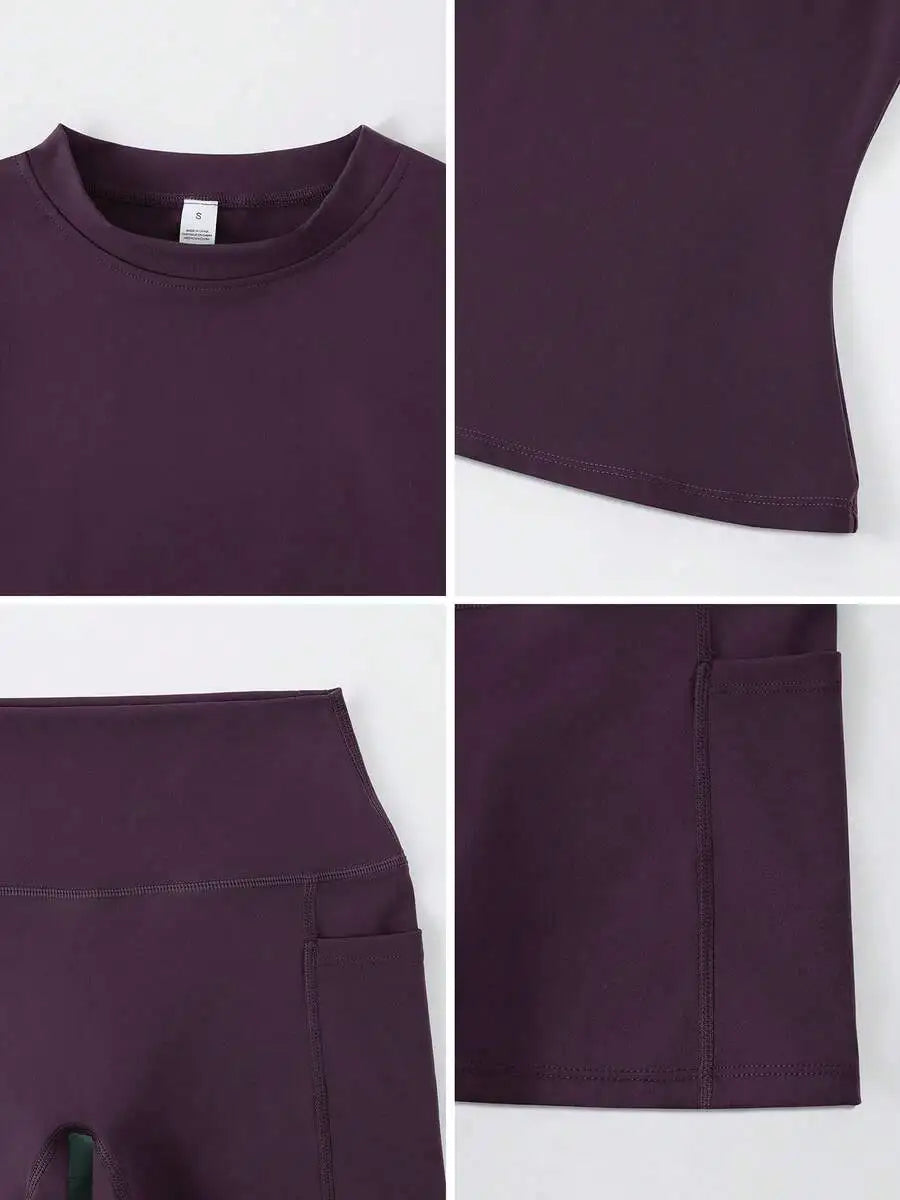 Women Short Sleeve High Waist Tummy Control Shorts Set
