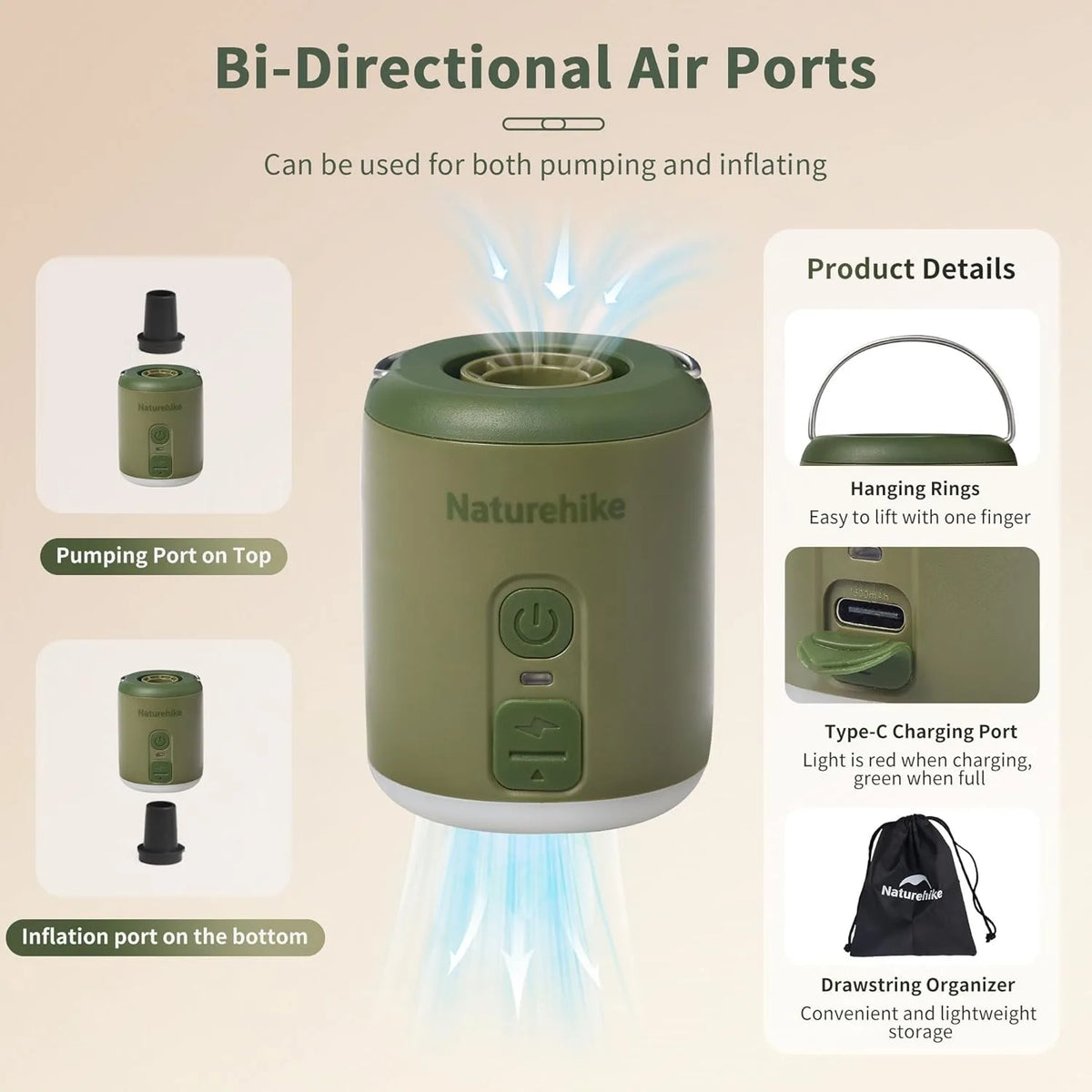 Naturehike Portable Rechargeable Air Pump For Camping And Travel