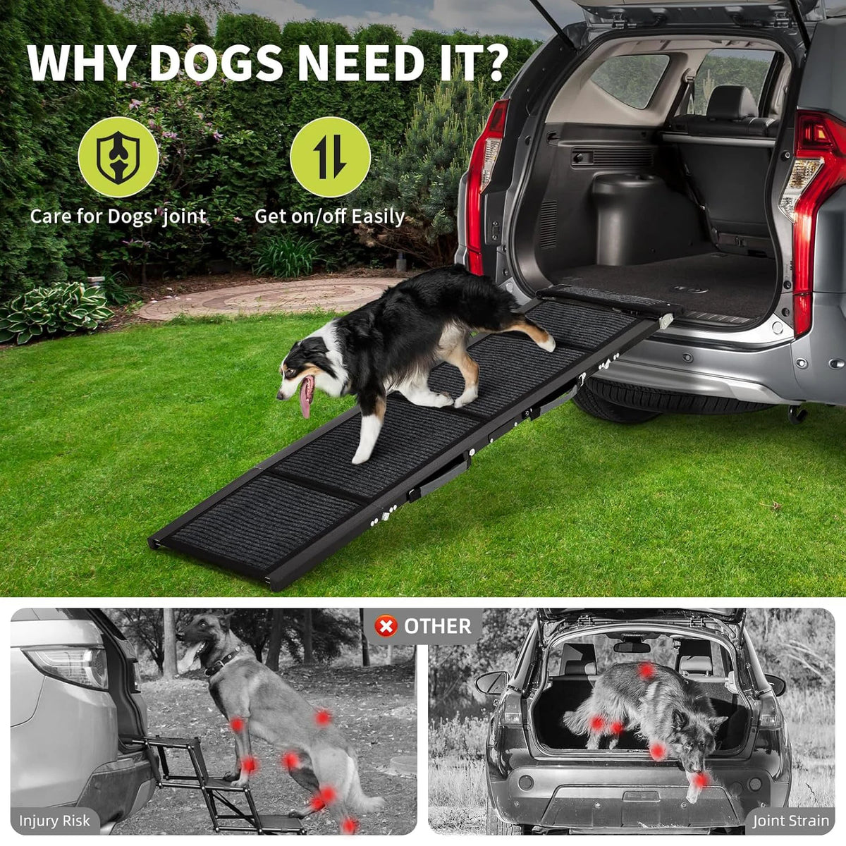 HiMiss Folding Dog Car Ramp Non-Slip Pet Safety Gate